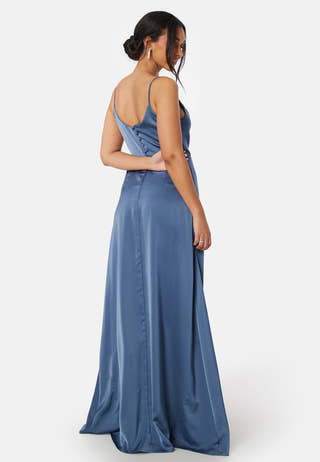 Waterfall High Slit Satin Gown