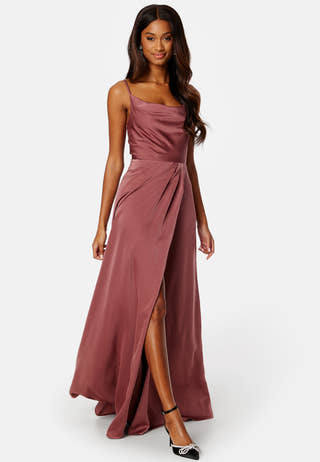 Waterfall High Slit Satin Gown