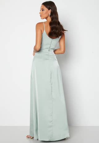 Waterfall High Slit Satin Gown