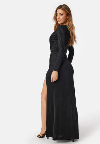 Slit V-neck stretchy gown