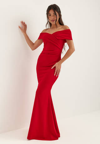 Off Shoulder Pleat Maxi Dress