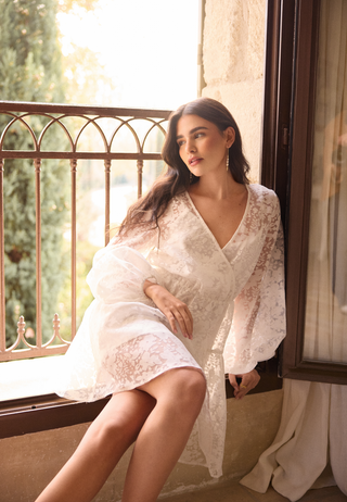 Overlap Balloon Sleeve Dress