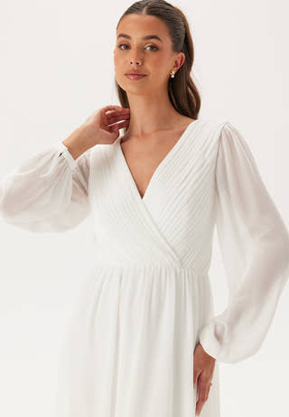Pleated V-Neck Wedding Gown