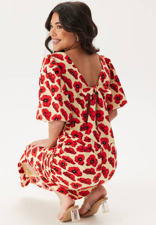 Puff Sleeve Bow Midi Dress