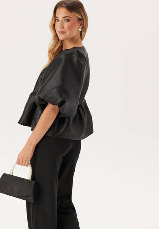 Puff Sleeve Peplum Satin Blouse
