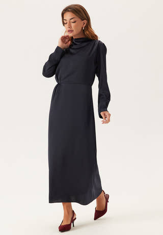 Satin Cowl Neck Midi Dress