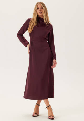 Satin Cowl Neck Midi Dress