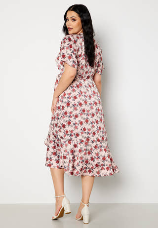 Frill Wrap Satin Midi Dress