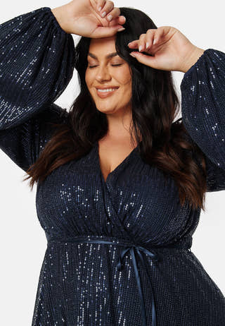 Sequin Balloon Sleeve Dress