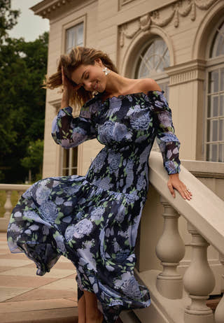 Smock Off Shoulder Maxi Dress