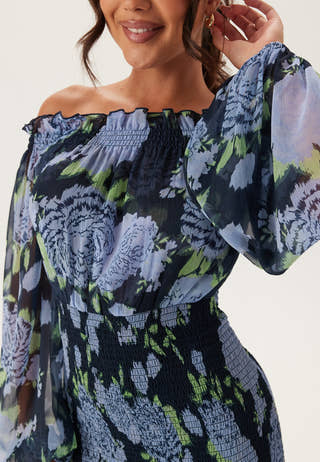 Smock Off Shoulder Maxi Dress