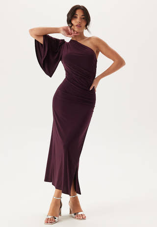 Soft Ruched One Shoulder Midi Dress