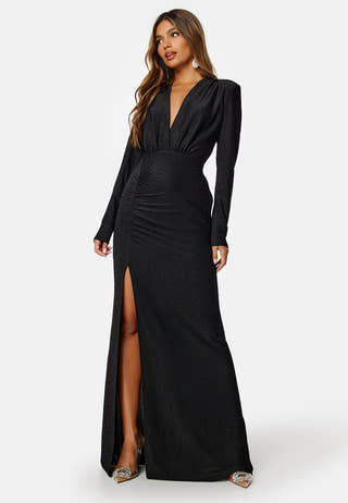 Sparkling Ruched Slit Gown