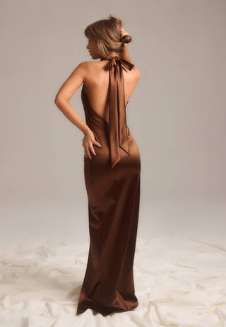 Stretch Satin Halterneck Gown