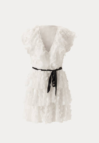 V-neck Frill Floral Dress