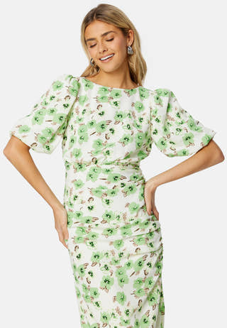 Puff Sleeve Bow Midi Dress