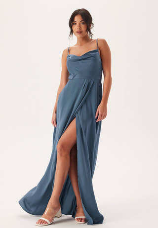 Waterfall Slit Satin Gown