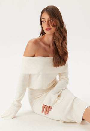 Off Shoulder Knitted Midi Dress