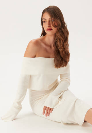 Off Shoulder Knitted Midi Dress