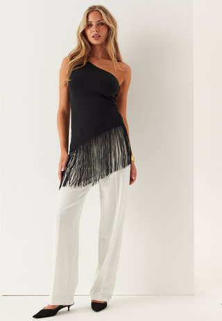 One Shoulder Fringe Top
