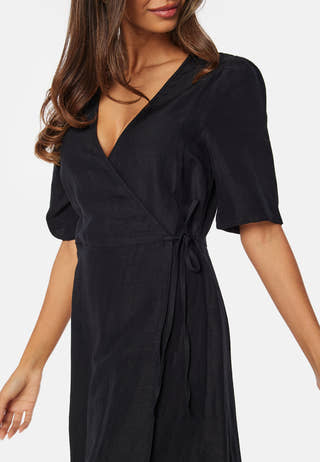 Linen Blend Wrap Dress