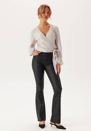 Pleated Long Sleeve Wrap Top