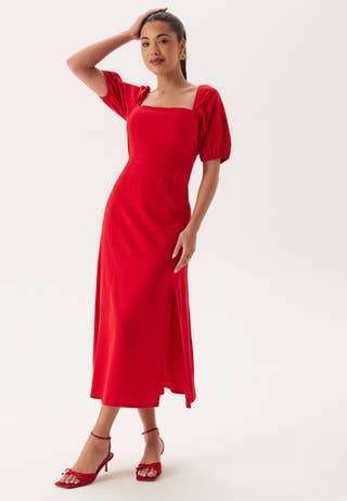 Puff Sleeve Linen Blend Dress