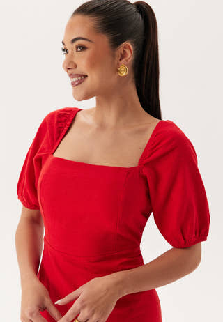 Puff Sleeve Linen Blend Dress
