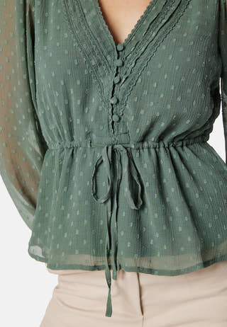 Dobby Dot V-neck Blouse