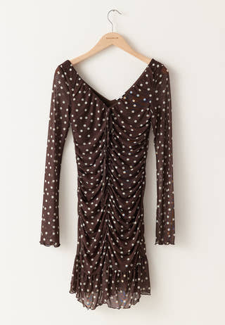 Ruched Mesh Frill Dress