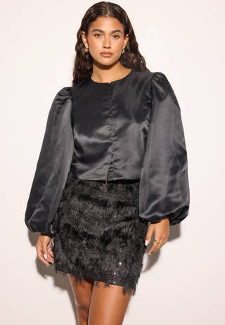 Round Neck Puff Sleeve Blouse