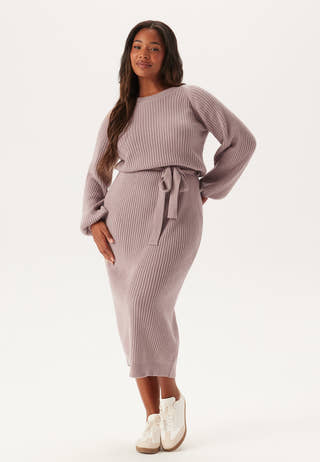 Round Neck Rib Knitted Midi Dress
