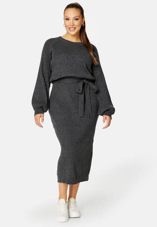 Round Neck Rib Knitted Midi Dress