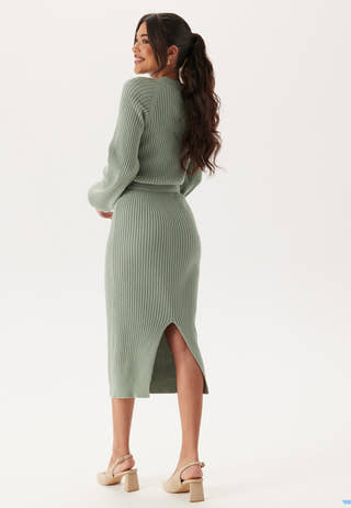 Round Neck Rib Knitted Midi Dress