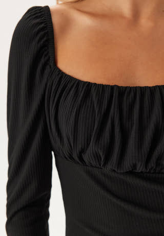 Ruched Square Neck Long Sleeve Top