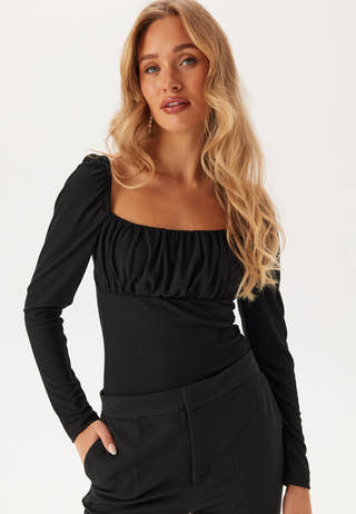 Ruched Square Neck Long Sleeve Top