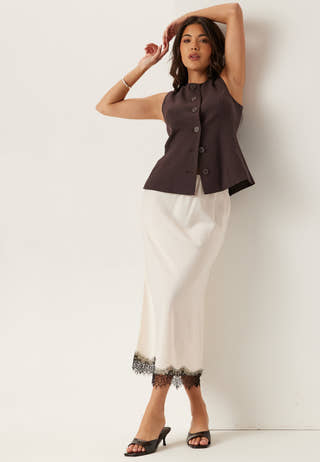 Satin Lace Midi Skirt