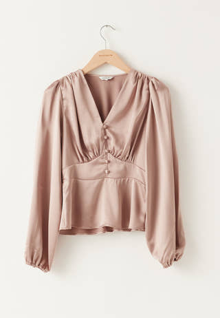 Satin V-neck Blouse