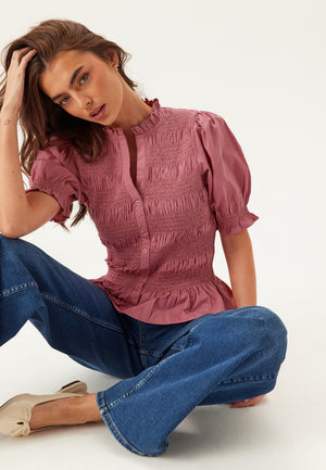 Short Sleeve Cotton Smock Blouse