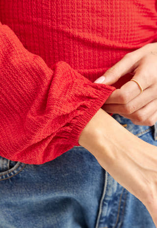 Square Neck Balloon Sleeve Top