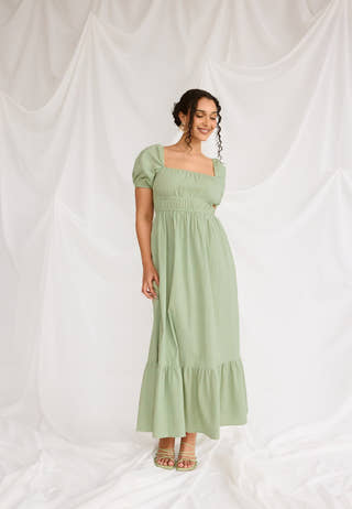 Square Neck Cotton Maxi Dress