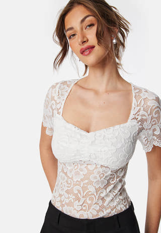 Square Neck Lace S/S Top