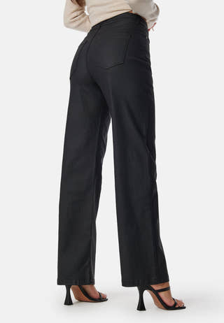 High Waist Straight Leg Coated Jeans