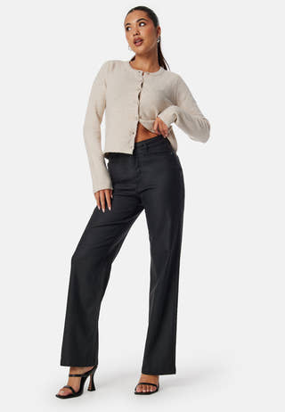 High Waist Straight Leg Coated Jeans