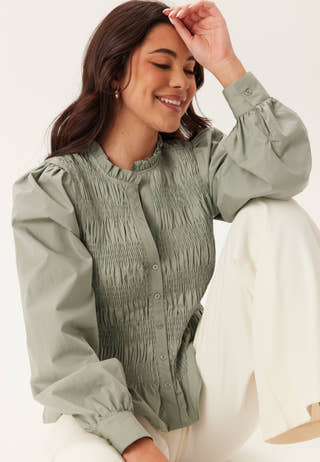 V-neck Cotton Smock Blouse