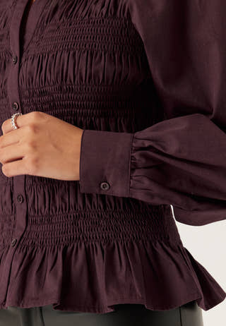 V-neck Cotton Smock Blouse
