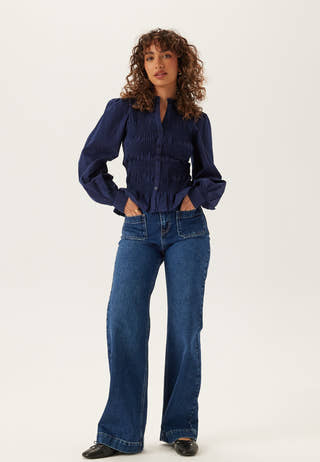 V-neck Cotton Smock Blouse