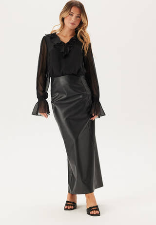 V-neck Frill L/S Chiffon Blouse