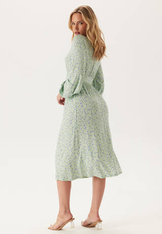 Soft Midi Button Volume Sleeve Dress
