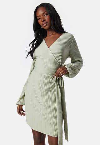 Pleated Wrap Short Dress